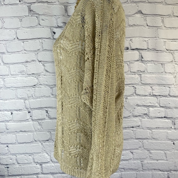 Lucky Brand Gold Loose Knit Boho Bohemian Crew Neck Sweater size Large EUC - Picture 5 of 11